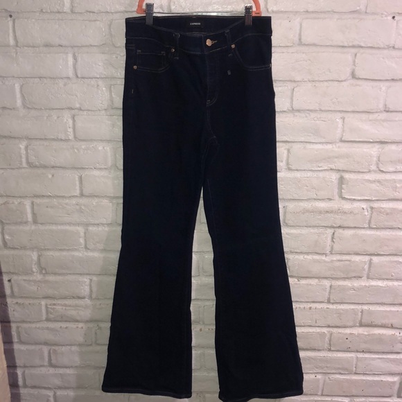 Express Women 70s Flare Dark Blue Jean 4R - Picture 1 of 7